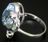 Прелестное кольцо с топазом, изумрудами, иолитами и сапфирами Серебро 925