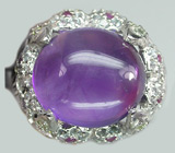 Крупное кольцо со сливовым аметистом, перидотами, топазами и сапфирами Серебро 925