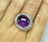 Крупное кольцо со сливовым аметистом, перидотами, топазами и сапфирами Серебро 925