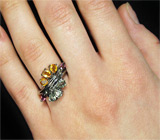 Кольцо из коллекции "Mia" с золотистыми и зелеными сапфирами, рубеллитами Серебро 925