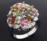Замечательное кольцо с разноцветными турмалинами Серебро 925