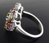 Замечательное кольцо с разноцветными турмалинами Серебро 925
