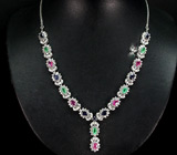 Превосходное колье с сапфирами и изумрудами Серебро 925