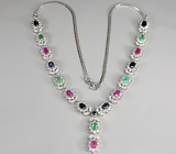 Превосходное колье с сапфирами и изумрудами Серебро 925