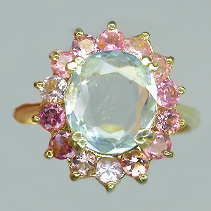 Кольцо из коллекции "Mia" с аквамарином и розовыми турмалинами