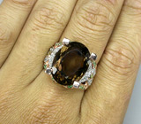 Крупное кольцо с дымчатым топазом, изумрудами, бесцветными топазами и перидотами Серебро 925