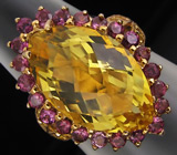 Кольцо из коллекции "Mia" с роскошным золотистым цитрином и родолитами Серебро 925