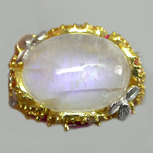 Кольцо с лунным камнем, розовыми сапфирами и цитринами