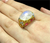 Кольцо с лунным камнем, розовыми сапфирами и цитринами Серебро 925