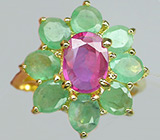 Кольцо из коллекции "Mia" с сапфиром и изумрудами Серебро 925