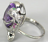 Кольцо с аметистом, изумрудами и сапфирами Серебро 925