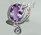 Кольцо с аметистом, изумрудами и сапфирами Серебро 925