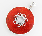 Крупный кулон с кораллом Серебро 925