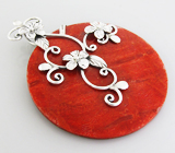 Крупный кулон с кораллом Серебро 925