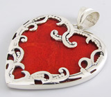 Кулон-сердце с кораллом Серебро 925