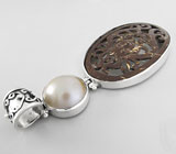 КРУПНЫЙ кулон с кокосовым деревом и жемчужиной Mabe Серебро 925