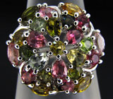 Замечательное кольцо с разноцветными турмалинами Серебро 925