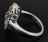 Замечательное кольцо с разноцветными турмалинами Серебро 925