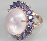 Крупное кольцо с розовым кварцем и синими сапфирами Серебро 925
