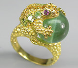 Скульптурное кольцо с флюоритом, родолитами гранатами, перидотами и сапфирами Серебро 925