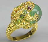 Скульптурное кольцо с флюоритом, родолитами гранатами, перидотами и сапфирами Серебро 925