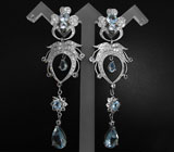 Роскошные крупные серьги с топазами Серебро 925