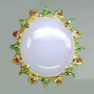 Крупное кольцо с халцедоном, изумрудами и сапфирами