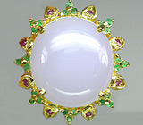 Крупное кольцо с халцедоном, изумрудами и сапфирами Серебро 925