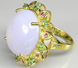 Крупное кольцо с халцедоном, изумрудами и сапфирами Серебро 925