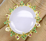 Крупное кольцо с халцедоном, изумрудами и сапфирами Серебро 925