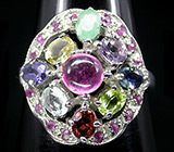 Кольцо с сапфирами, перидотом, топазом, цитрином, изумрудом, аметистом, гранатом и иолитами Серебро 925
