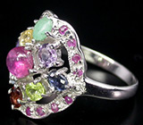 Кольцо с сапфирами, перидотом, топазом, цитрином, изумрудом, аметистом, гранатом и иолитами Серебро 925