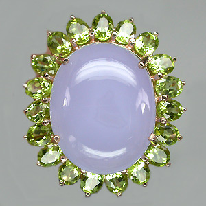 Крупное кольцо с халцедоном и перидотами