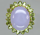 Крупное кольцо с халцедоном и перидотами Серебро 925