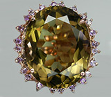 Превосходное крупное кольцо с дымчатым топазом и аметистами Серебро 925