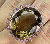 Превосходное крупное кольцо с дымчатым топазом и аметистами Серебро 925