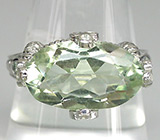 Элегантное кольцо с зеленым аметистом и сапфирами Серебро 925
