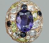 Кольцо с иолитом, топазами, перидотами, цирконами и сапфирами Серебро 925