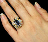 Кольцо с иолитом, топазами, перидотами, цирконами и сапфирами Серебро 925