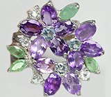 Кольцо с аметистами, изумрудами и топазами Серебро 925