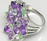 Кольцо с аметистами, изумрудами и топазами Серебро 925