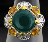 Кольцо из коллекции "Mia" с зеленым агатом и золотистыми сапфирами Серебро 925