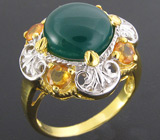 Кольцо из коллекции "Mia" с зеленым агатом и золотистыми сапфирами Серебро 925