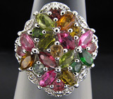 Замечательное кольцо с разноцветными турмалинами Серебро 925