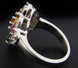 Замечательное кольцо с разноцветными турмалинами Серебро 925