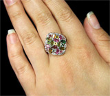 Замечательное кольцо с разноцветными турмалинами Серебро 925