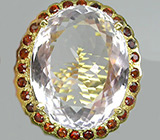 Крупное кольцо с розовым кварцем и гранатами Серебро 925