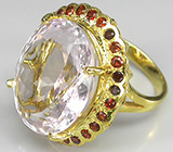 Крупное кольцо с розовым кварцем и гранатами Серебро 925