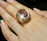 Крупное кольцо с розовым кварцем и гранатами Серебро 925