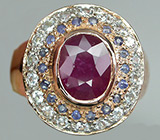 Кольцо с пурпурным, синими сапфирами и топазами Серебро 925